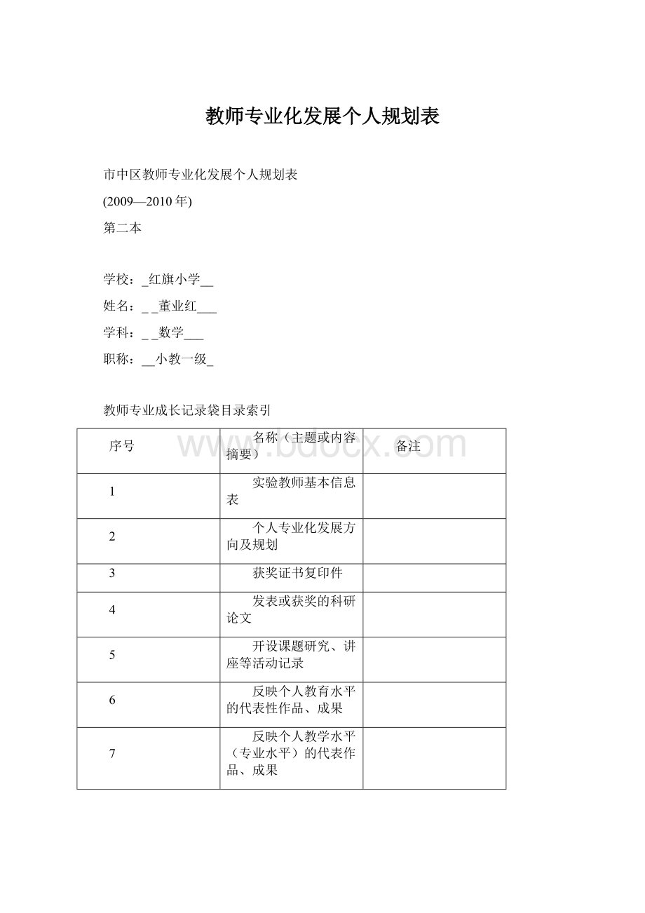 教师专业化发展个人规划表Word文档下载推荐.docx