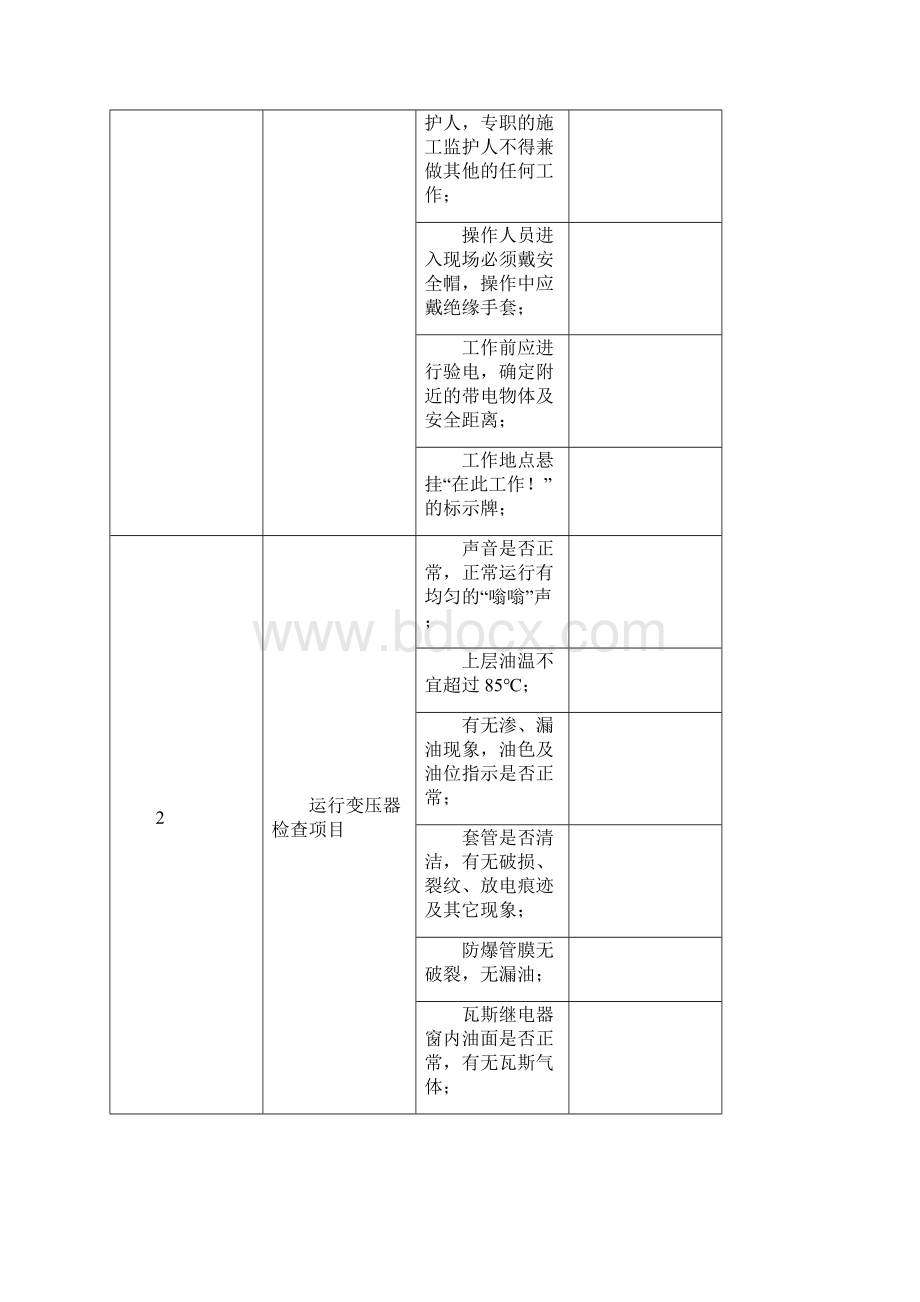 电力变压器操作与检修技术措施专项检查细则表检查项目内容及结果Word文档下载推荐.docx_第2页