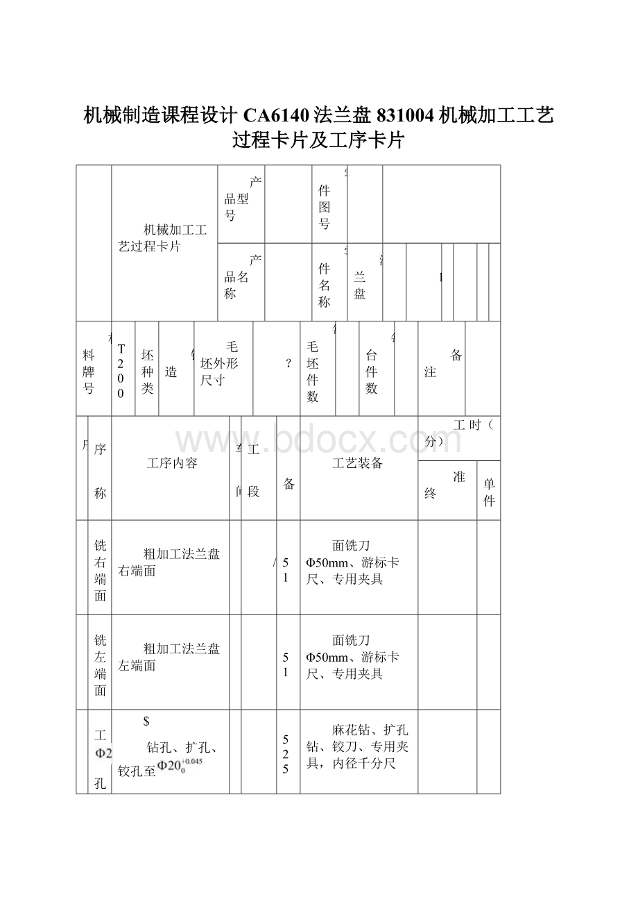 机械制造课程设计CA6140法兰盘831004机械加工工艺过程卡片及工序卡片.docx_第1页