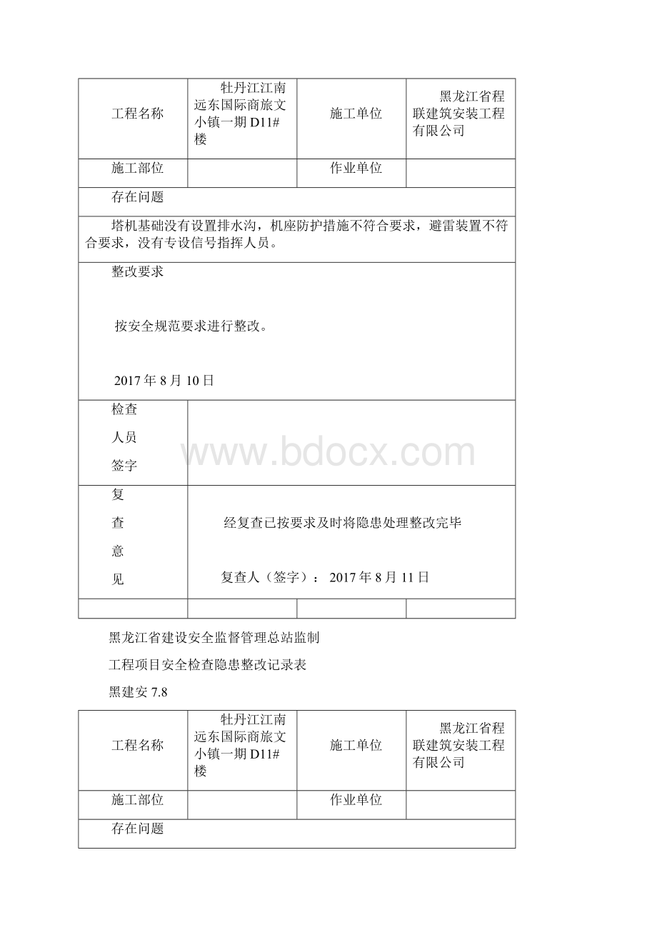 工程项目安全检查隐患整改记录文稿表Word下载.docx_第2页