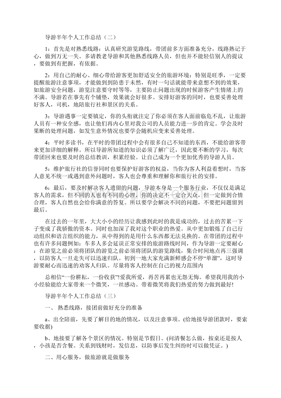 导游半年个人工作总结与导游半年工作总结范文汇编Word文件下载.docx_第2页