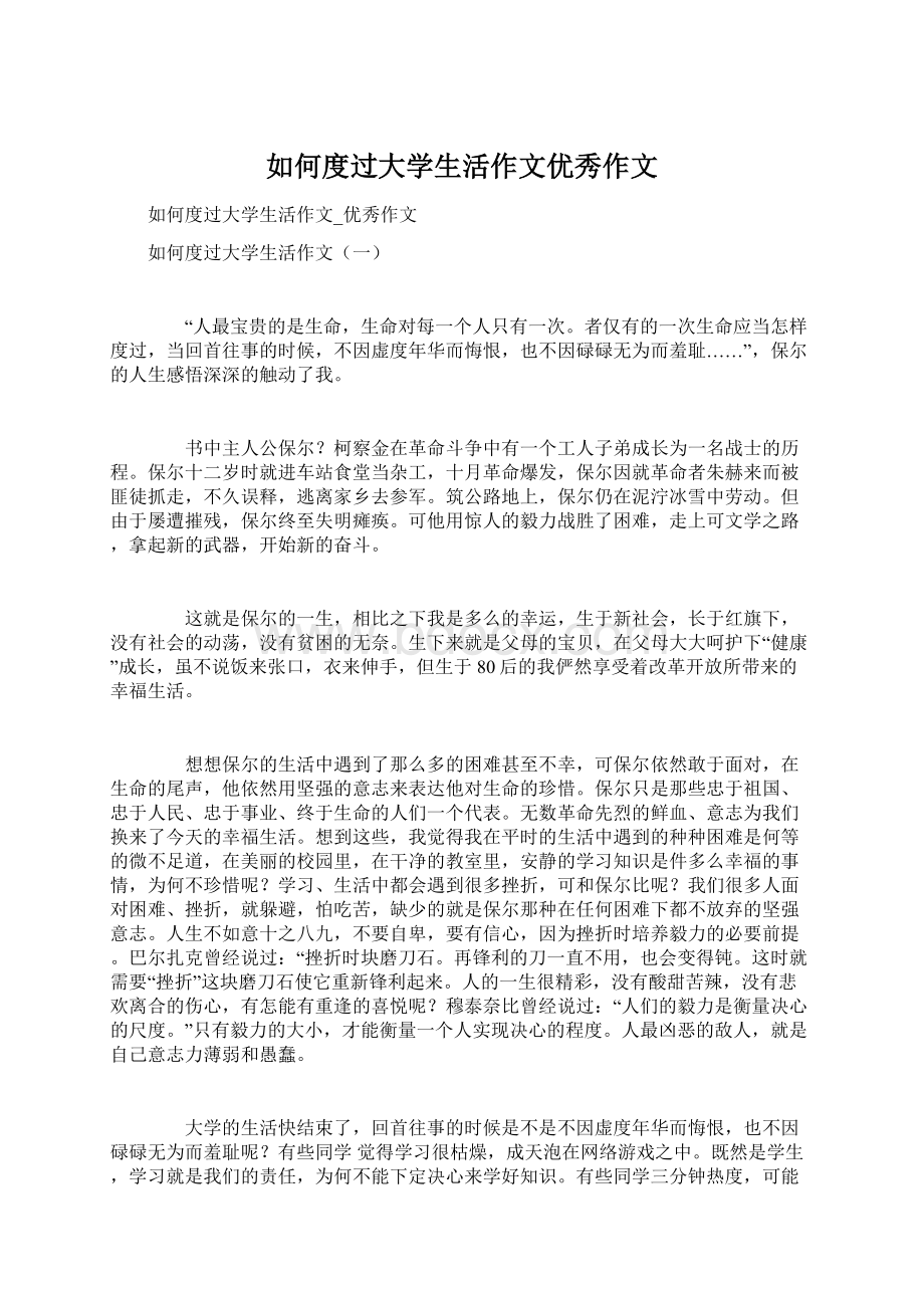 如何度过大学生活作文优秀作文文档格式.docx