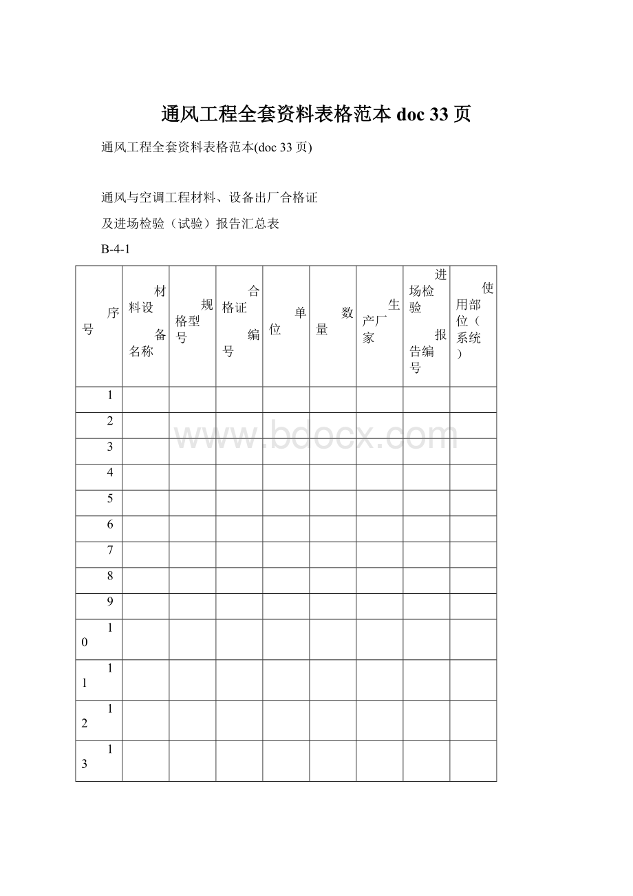 通风工程全套资料表格范本doc 33页文档格式.docx