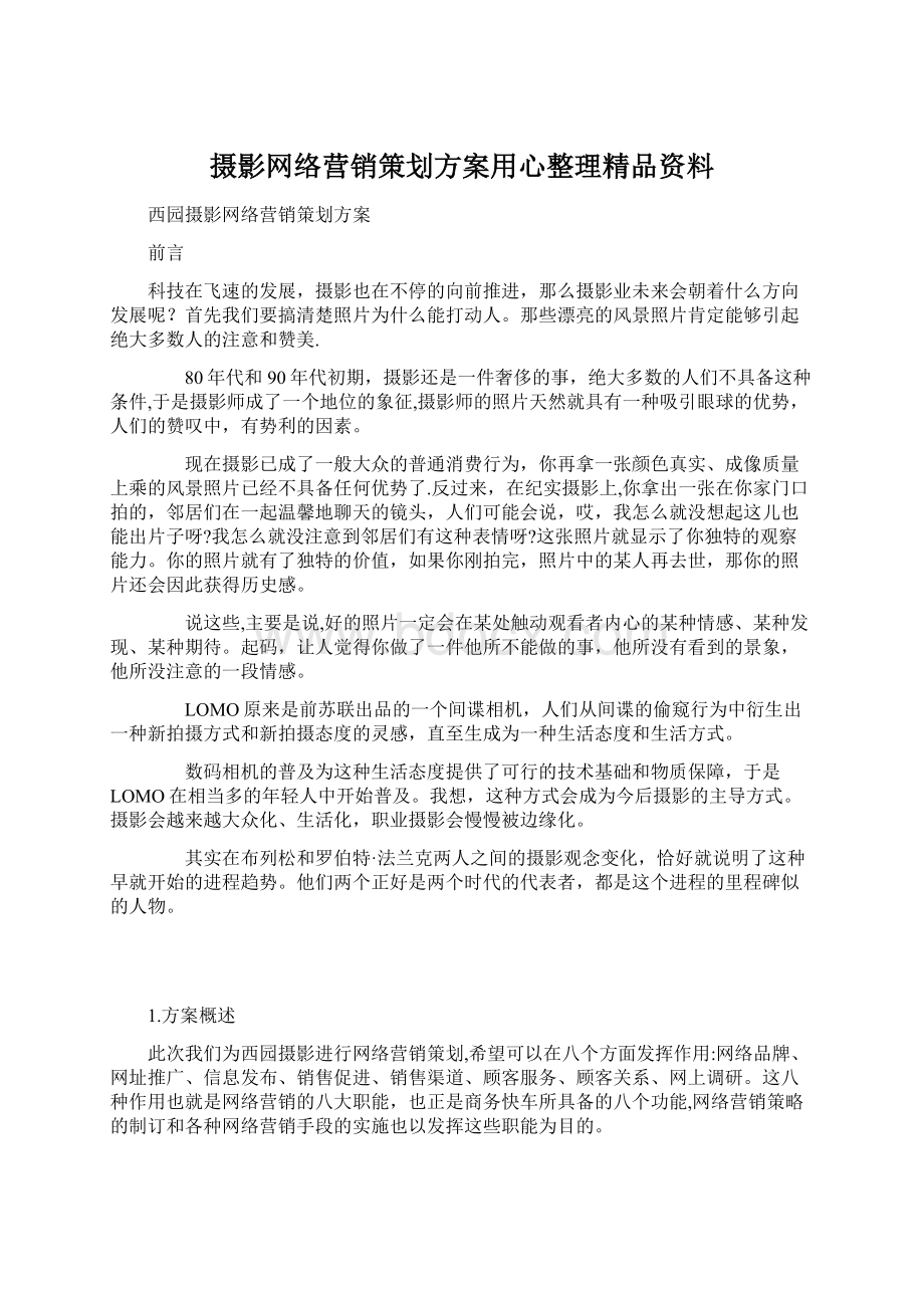 摄影网络营销策划方案用心整理精品资料.docx