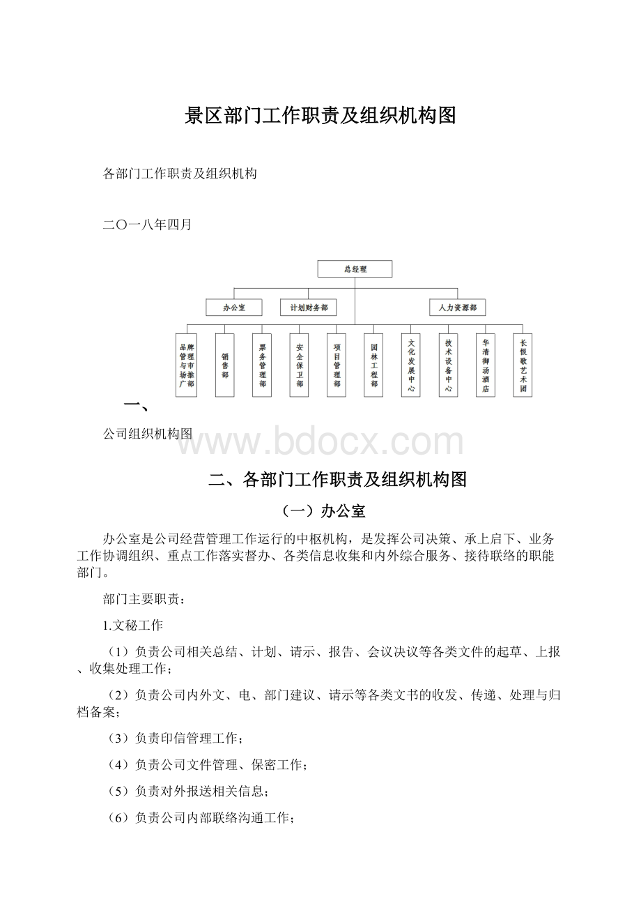 景区部门工作职责及组织机构图.docx_第1页