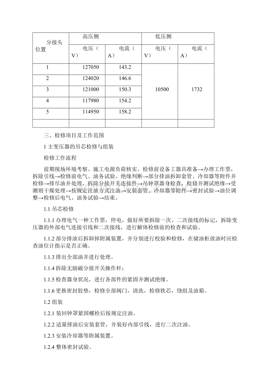 松树岭电站#1#2110KV变压器组A级检修吊芯组织设计Word格式文档下载.docx_第2页