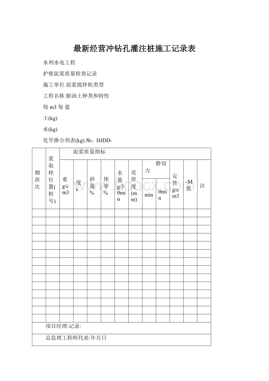 最新经营冲钻孔灌注桩施工记录表.docx