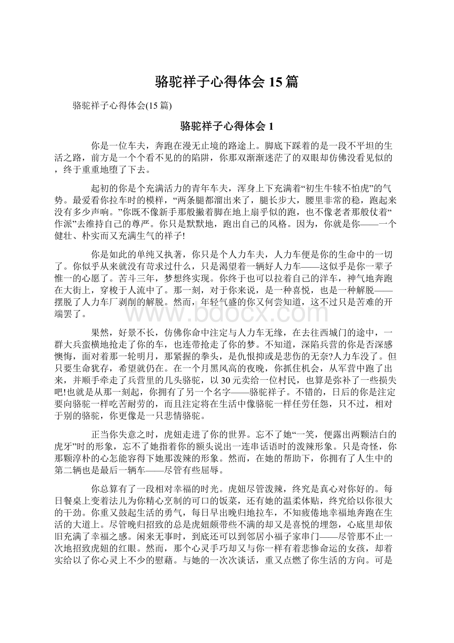 骆驼祥子心得体会15篇Word格式文档下载.docx