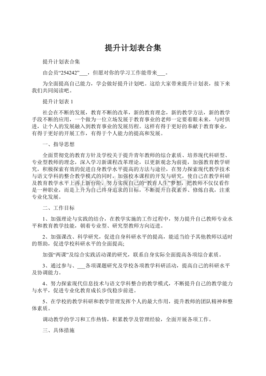 提升计划表合集Word文档格式.docx