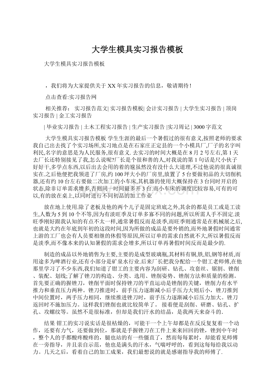 大学生模具实习报告模板Word格式文档下载.docx_第1页