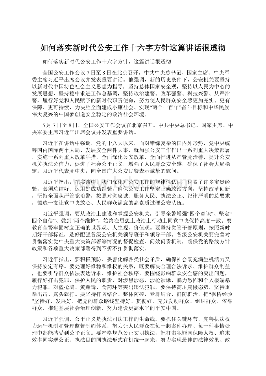 如何落实新时代公安工作十六字方针这篇讲话很透彻.docx