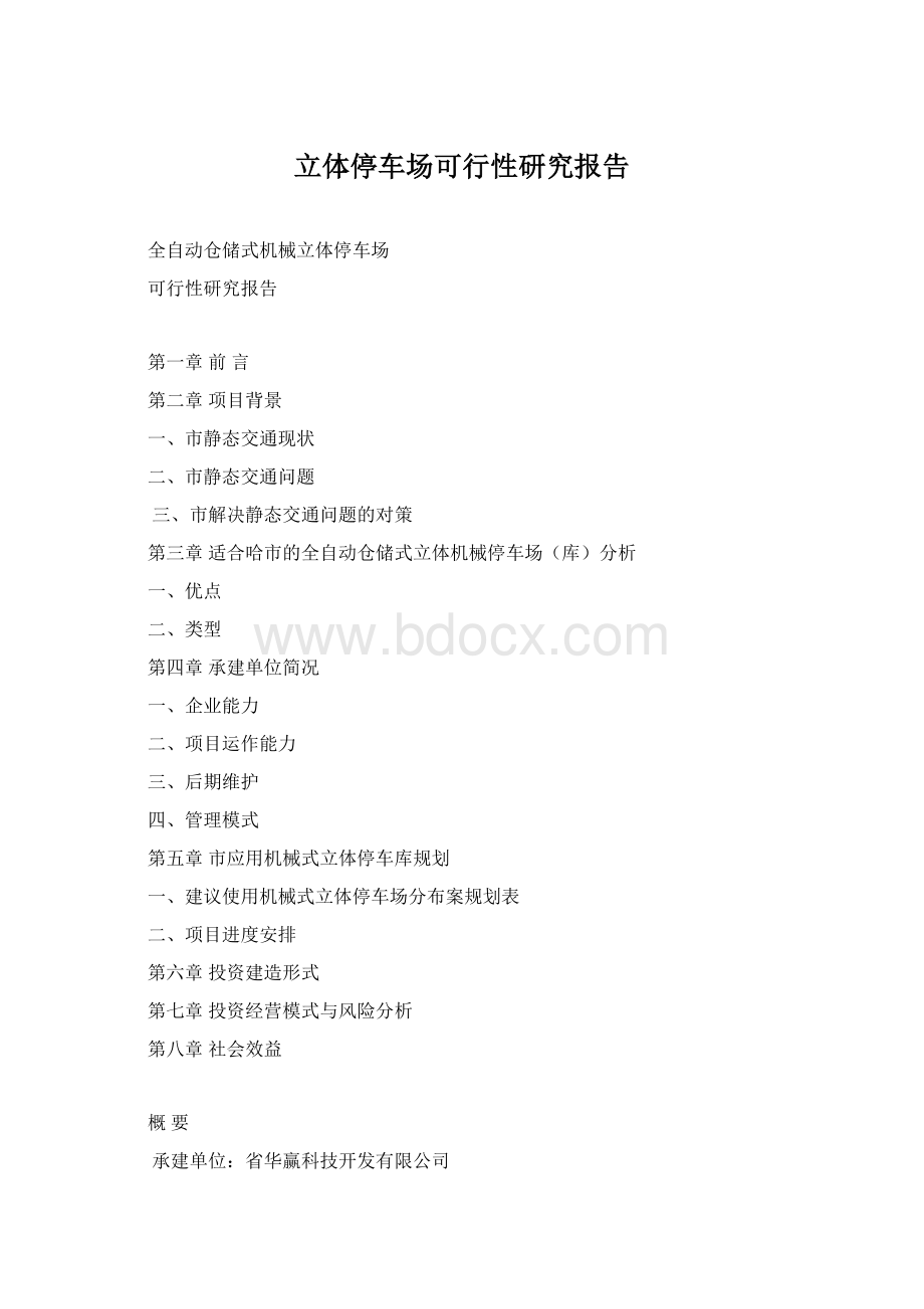 立体停车场可行性研究报告.docx