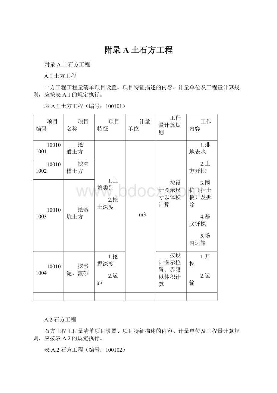 附录A土石方工程Word格式.docx_第1页