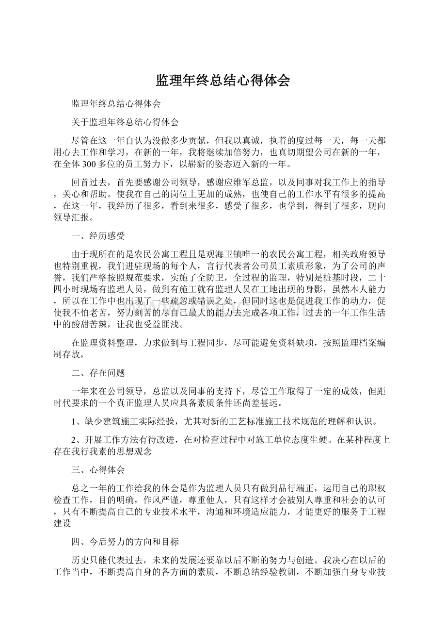 监理年终总结心得体会Word文档格式.docx_第1页