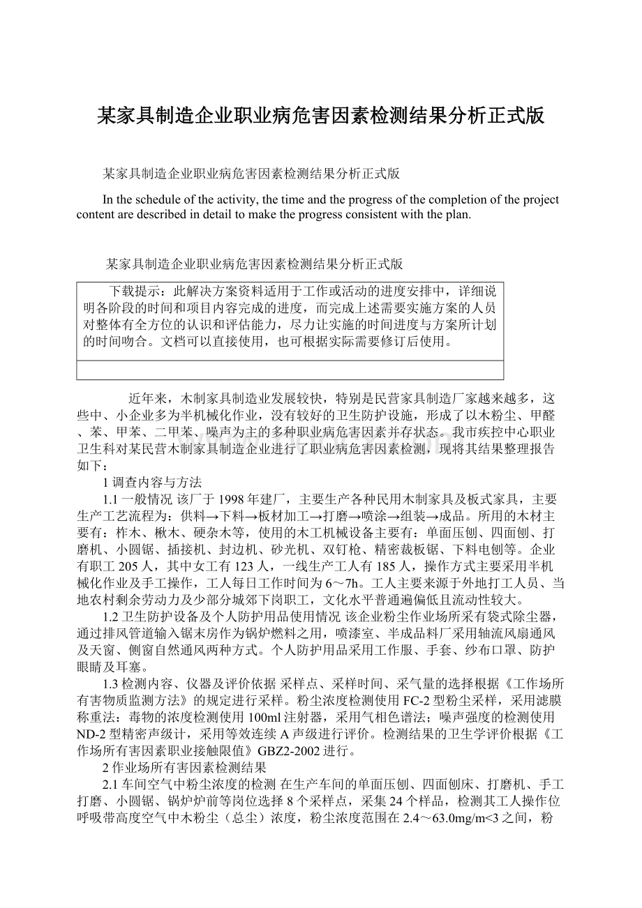 某家具制造企业职业病危害因素检测结果分析正式版Word格式文档下载.docx_第1页