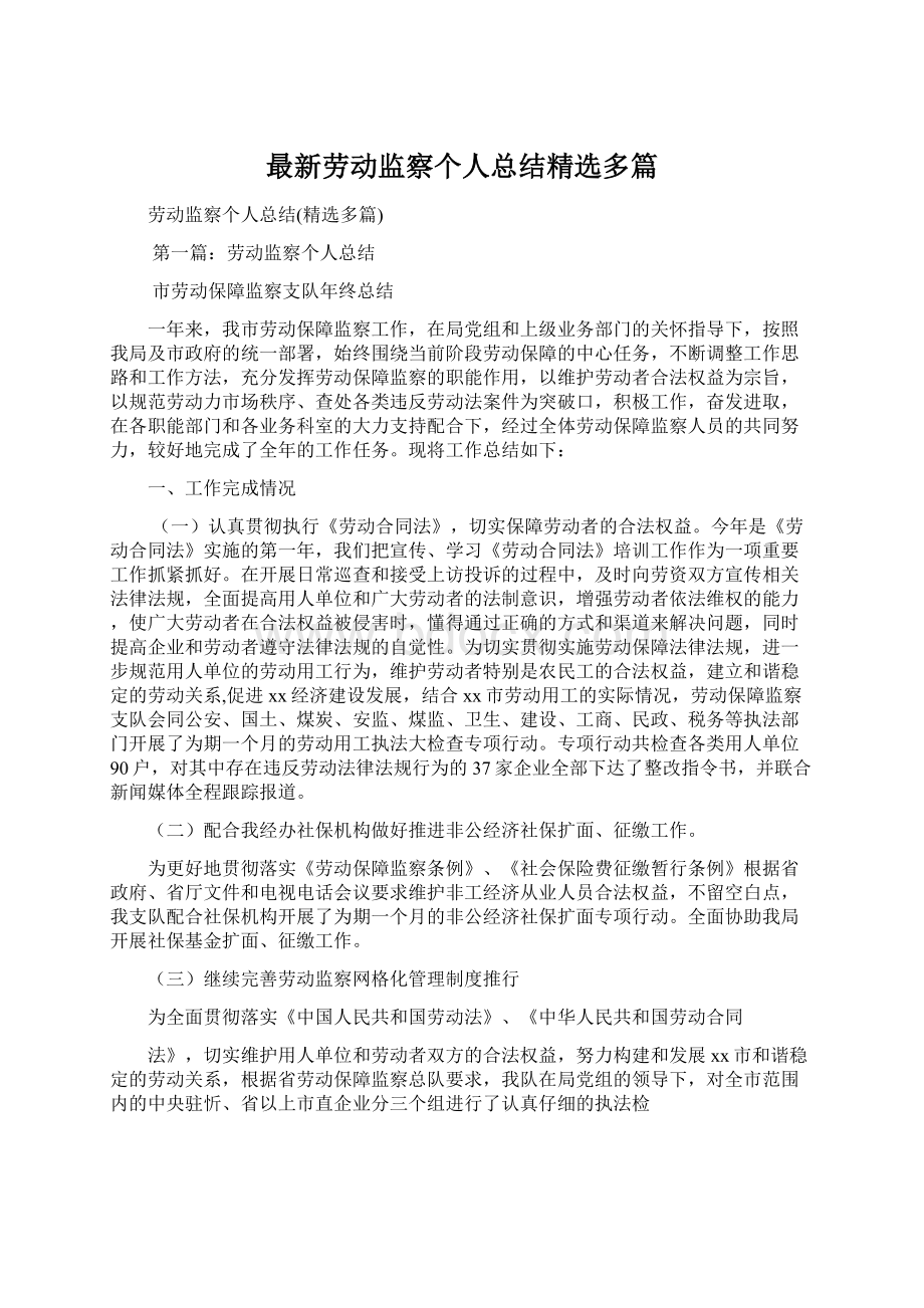 最新劳动监察个人总结精选多篇.docx_第1页