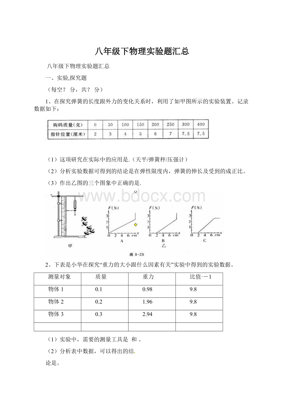 八年级下物理实验题汇总Word文件下载.docx