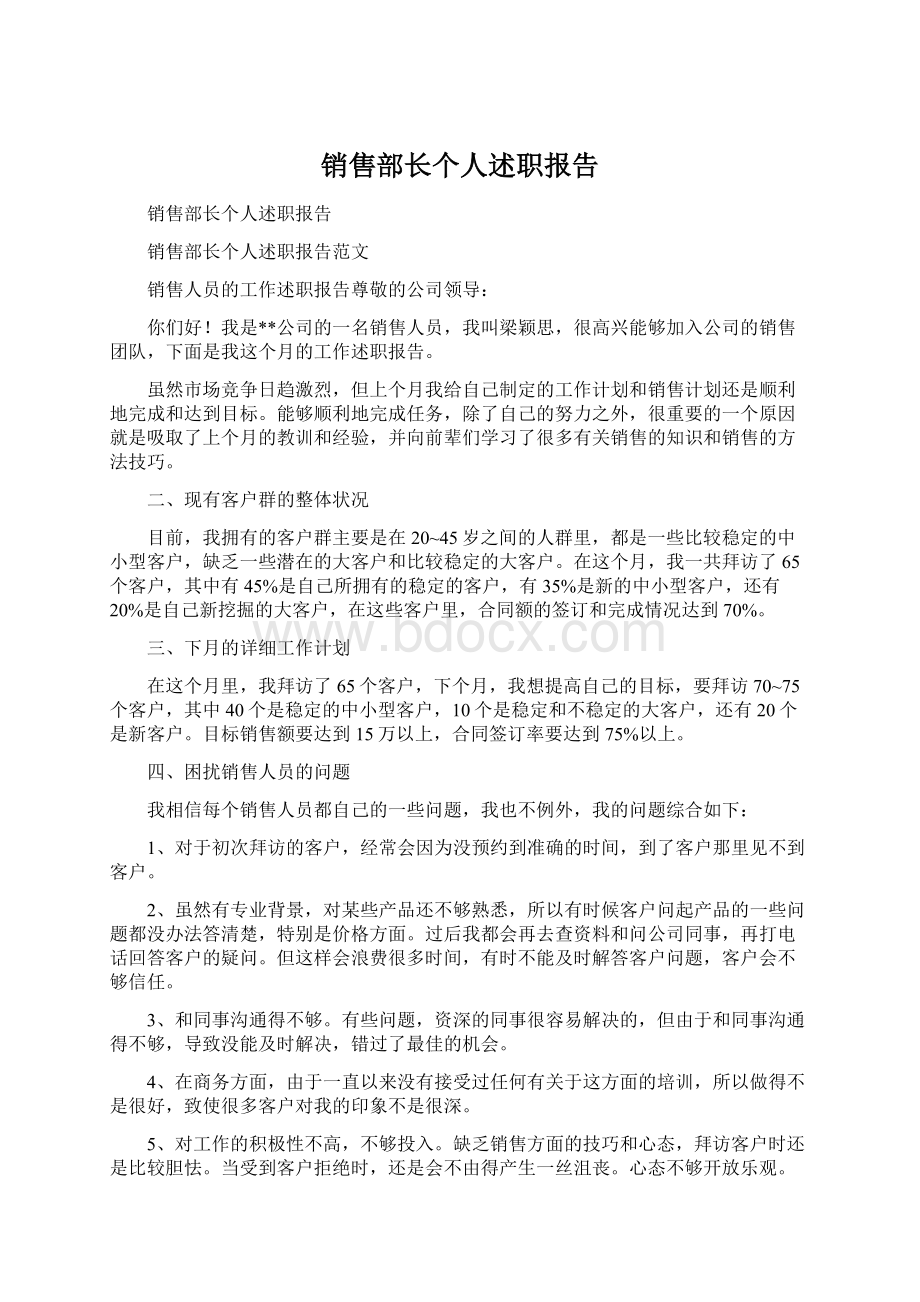 销售部长个人述职报告.docx_第1页