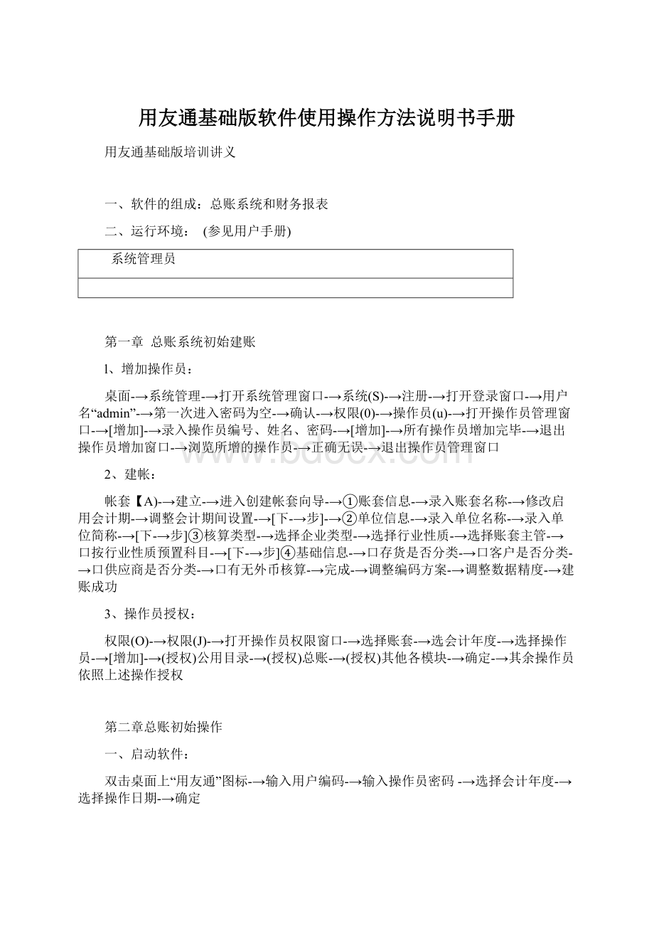 用友通基础版软件使用操作方法说明书手册.docx_第1页