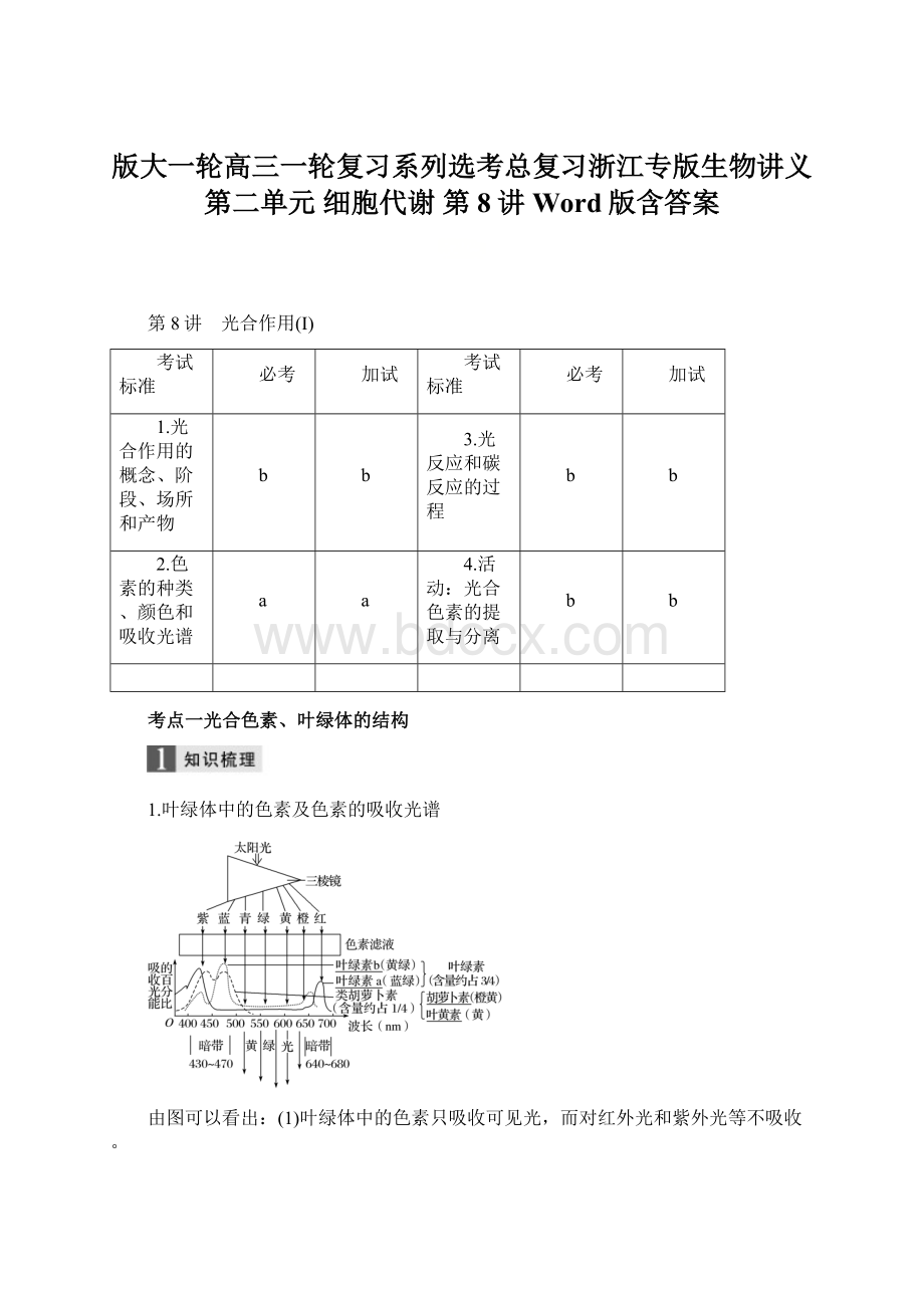 版大一轮高三一轮复习系列选考总复习浙江专版生物讲义第二单元 细胞代谢 第8讲 Word版含答案.docx_第1页