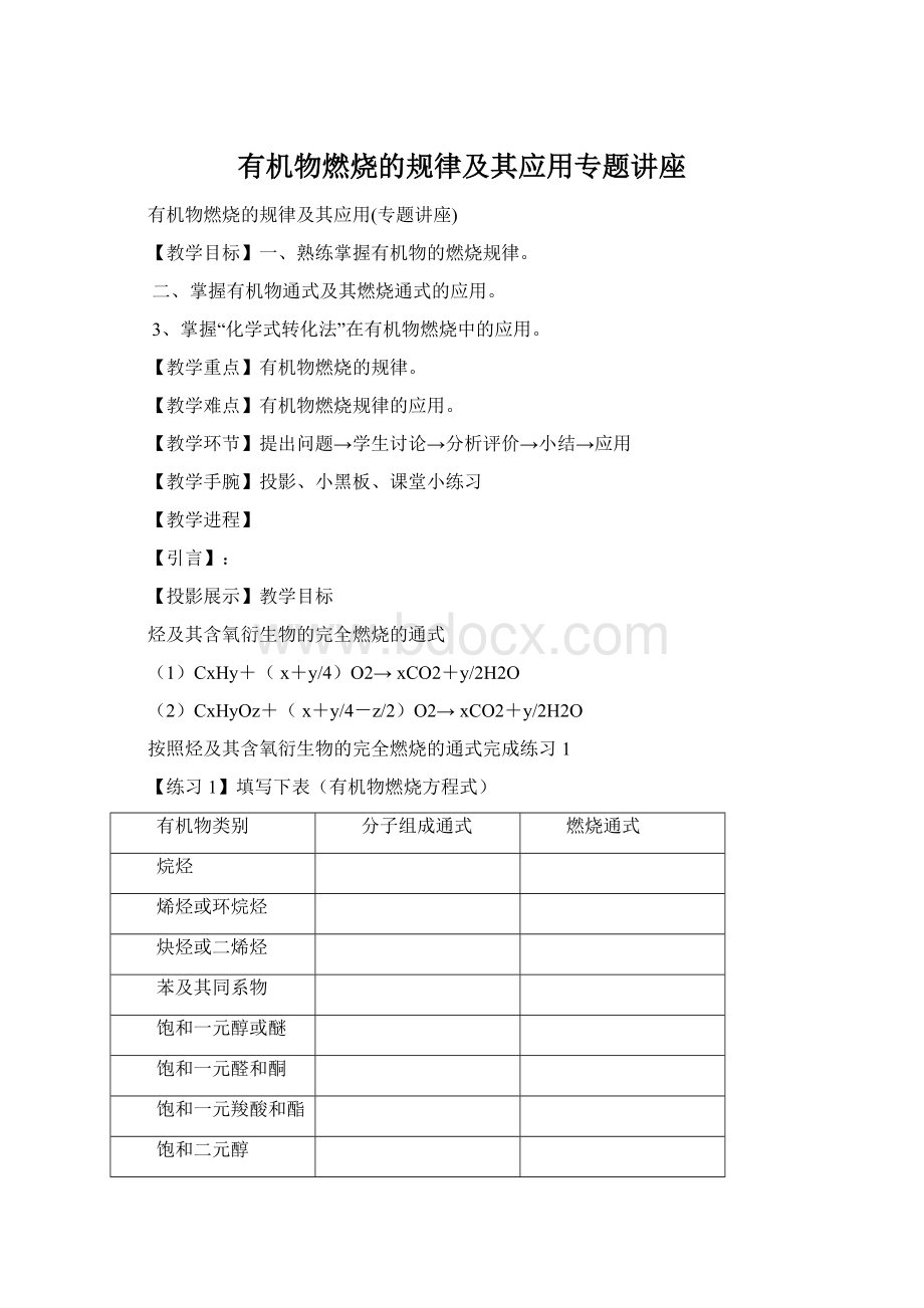 有机物燃烧的规律及其应用专题讲座.docx_第1页