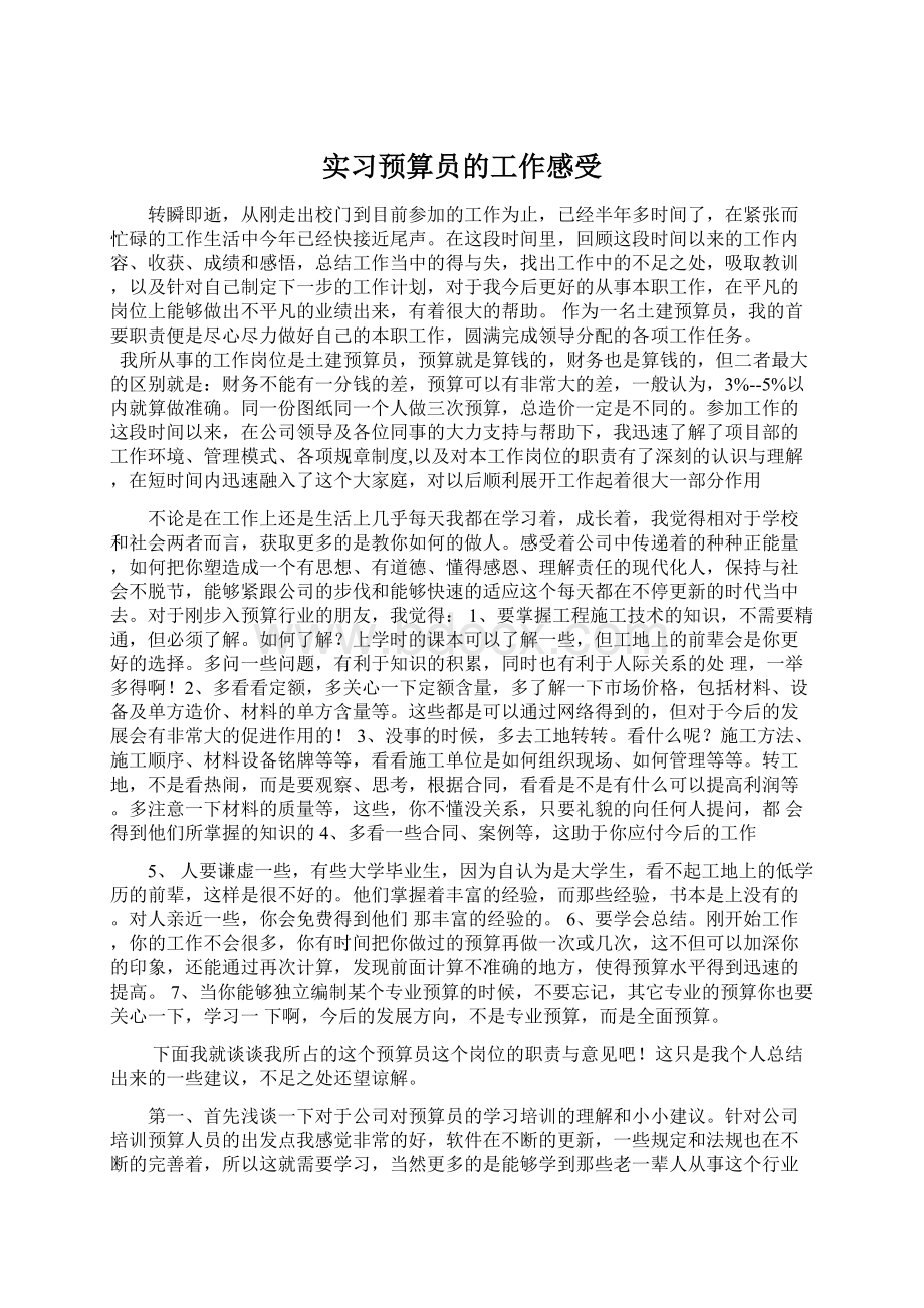 实习预算员的工作感受Word格式.docx