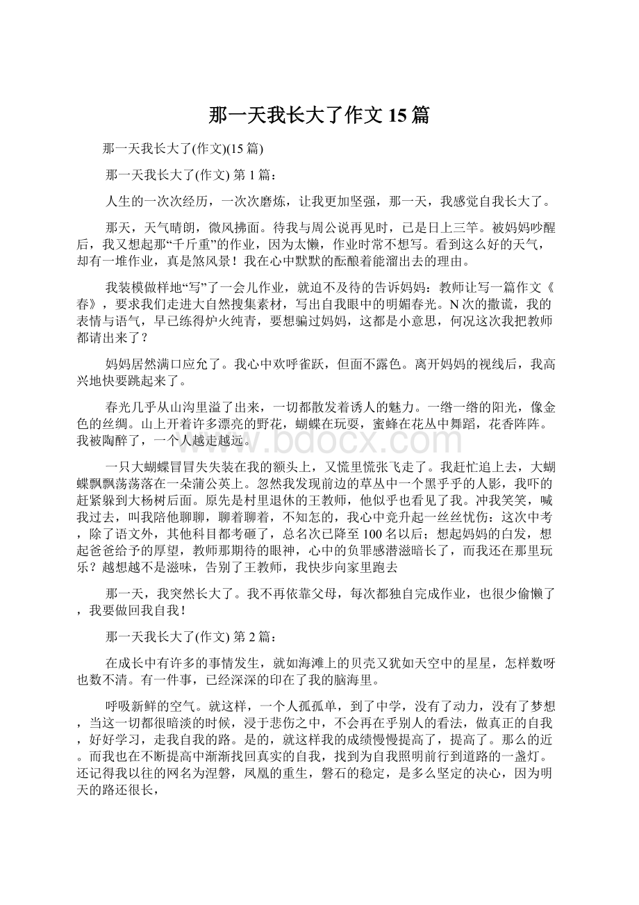 那一天我长大了作文15篇.docx