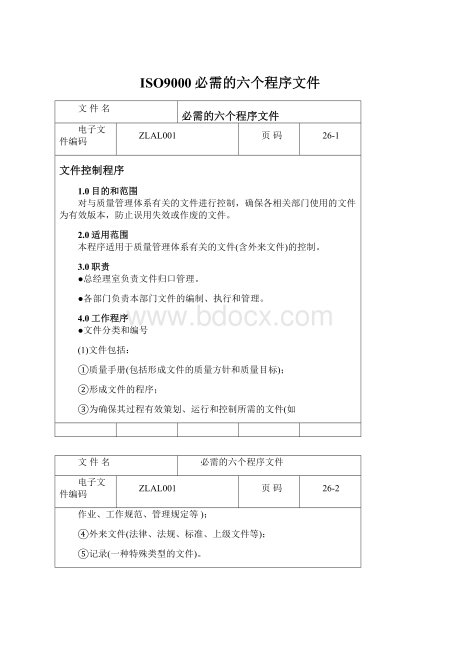 ISO9000必需的六个程序文件.docx_第1页