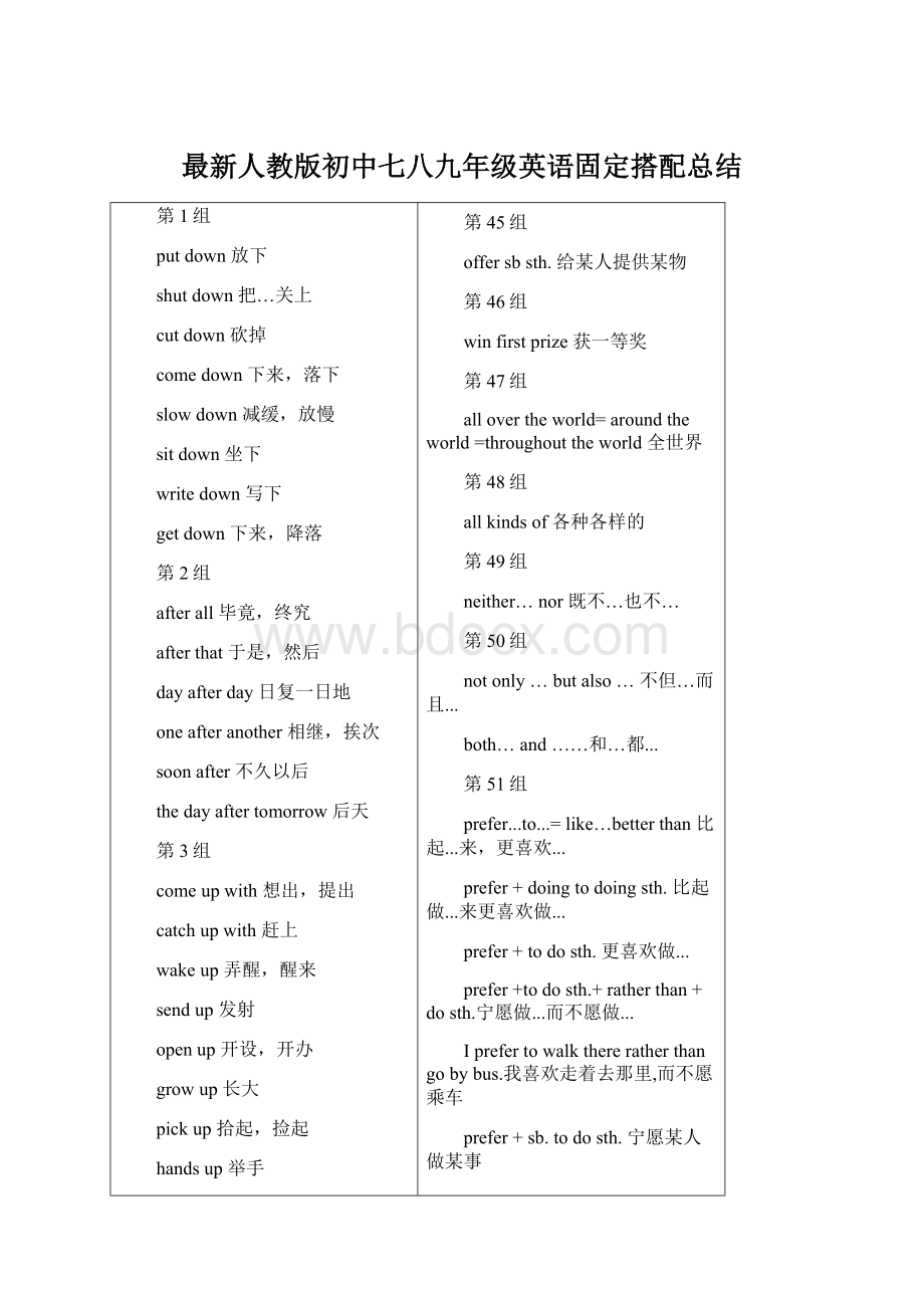 最新人教版初中七八九年级英语固定搭配总结.docx