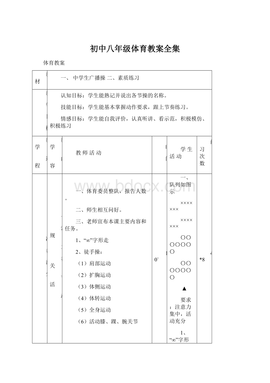 初中八年级体育教案全集Word文件下载.docx