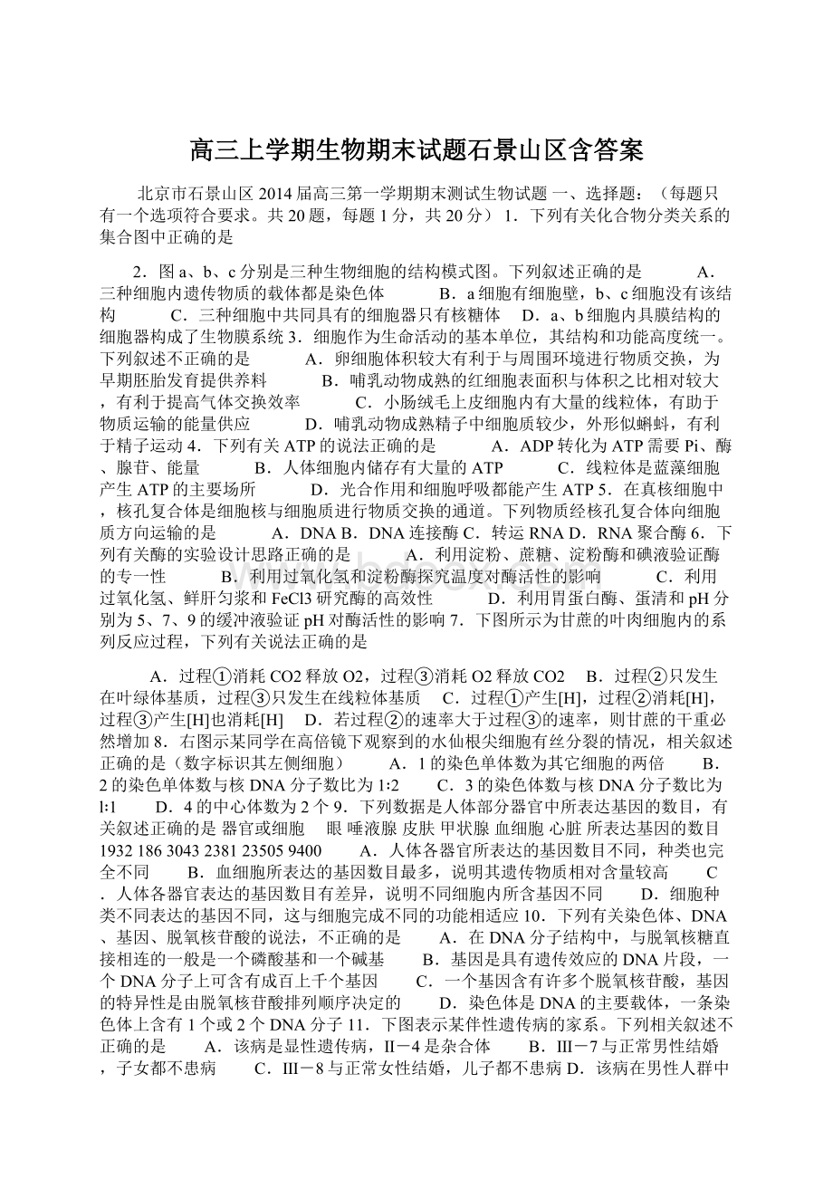 高三上学期生物期末试题石景山区含答案.docx