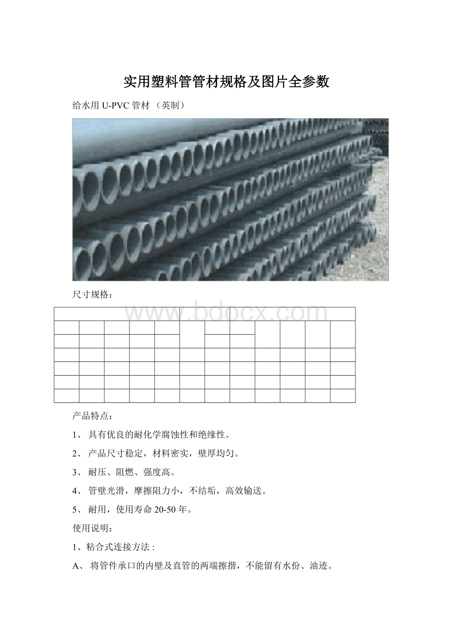 实用塑料管管材规格及图片全参数.docx