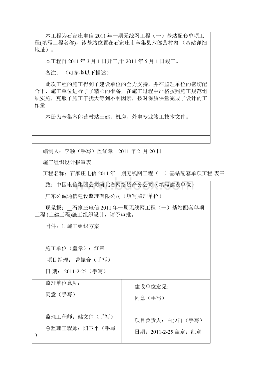 无线工程竣工资料模板土建填写范例Word下载.docx_第3页