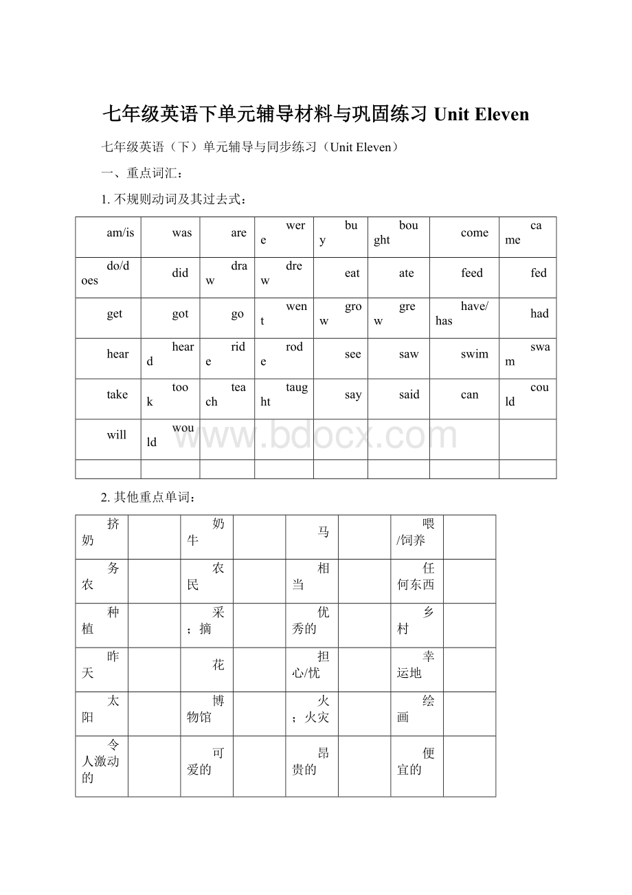 七年级英语下单元辅导材料与巩固练习Unit ElevenWord文档格式.docx_第1页