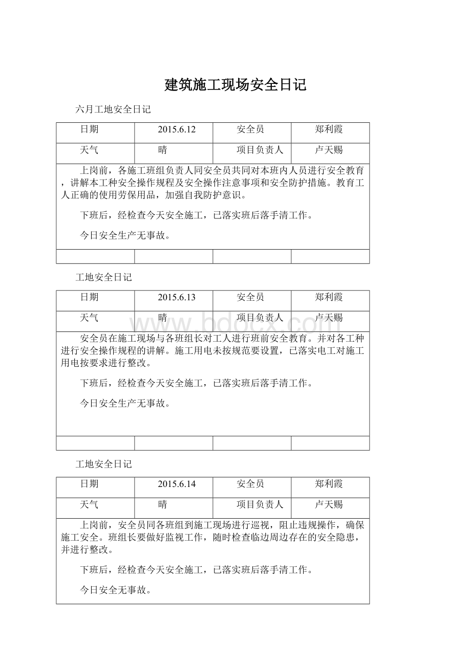 建筑施工现场安全日记文档格式.docx_第1页