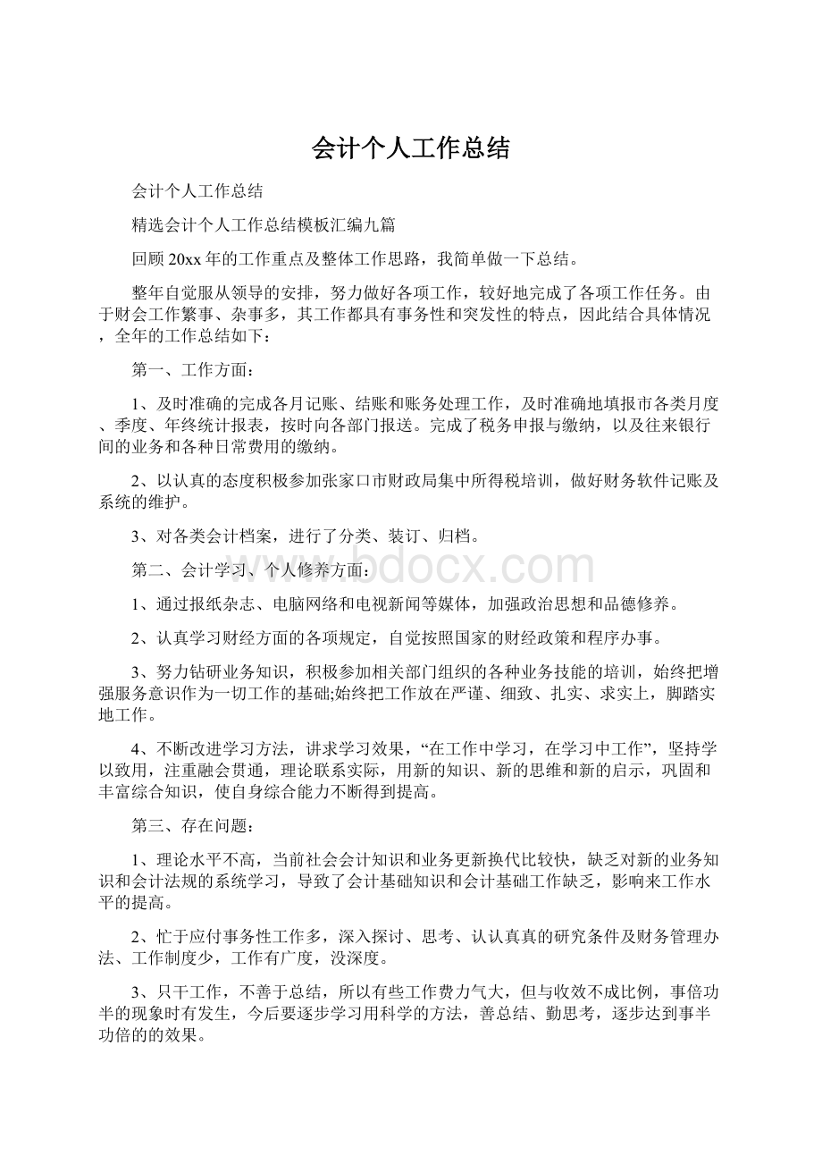 会计个人工作总结文档格式.docx_第1页