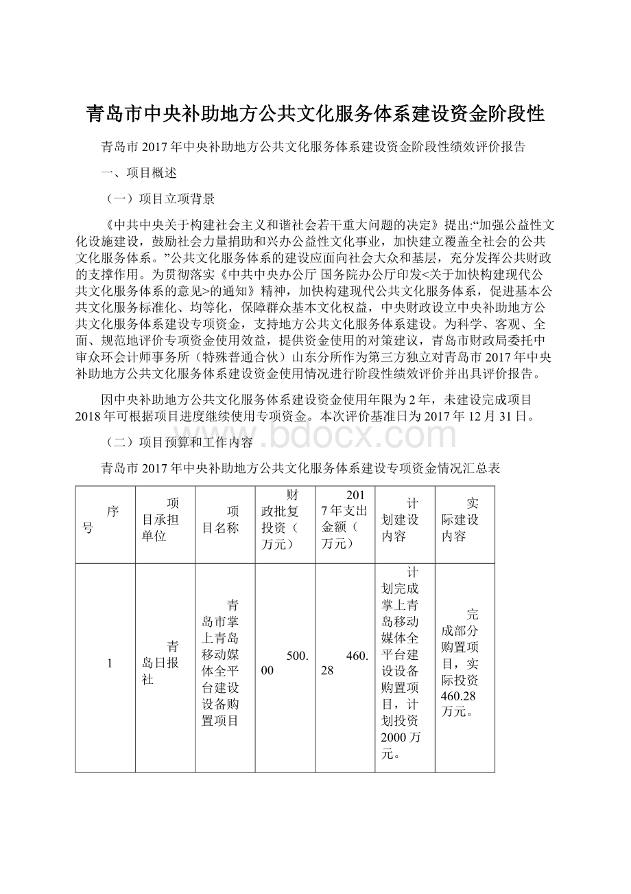 青岛市中央补助地方公共文化服务体系建设资金阶段性.docx