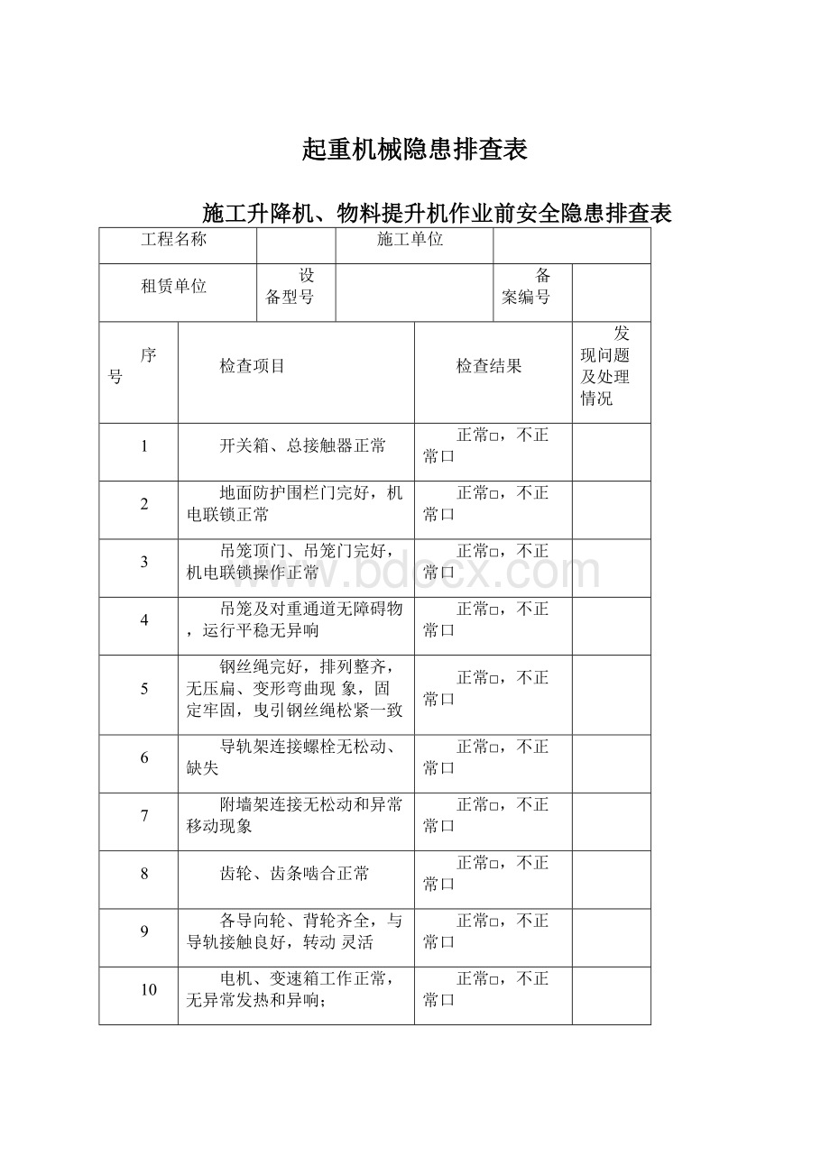 起重机械隐患排查表.docx_第1页