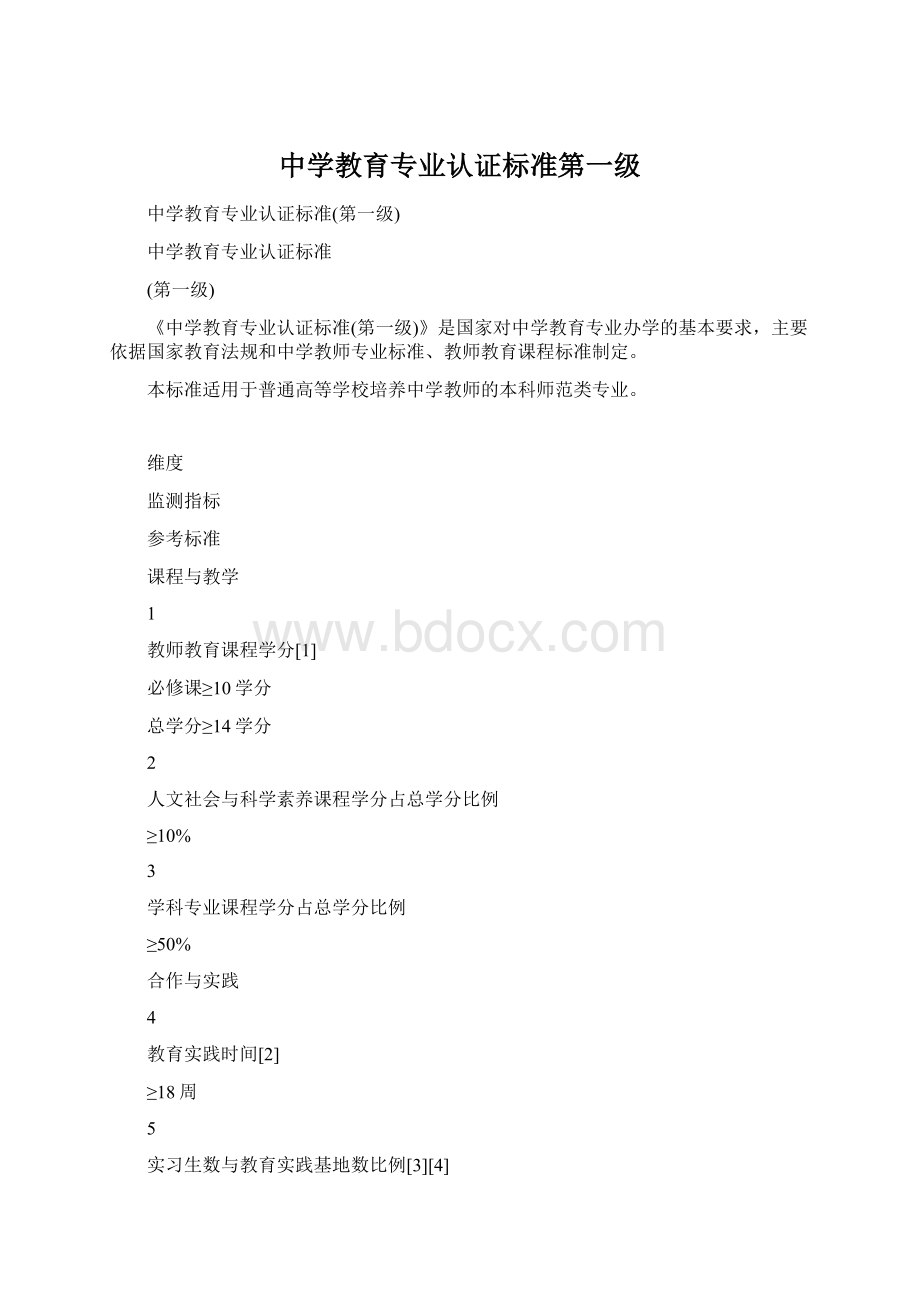 中学教育专业认证标准第一级.docx