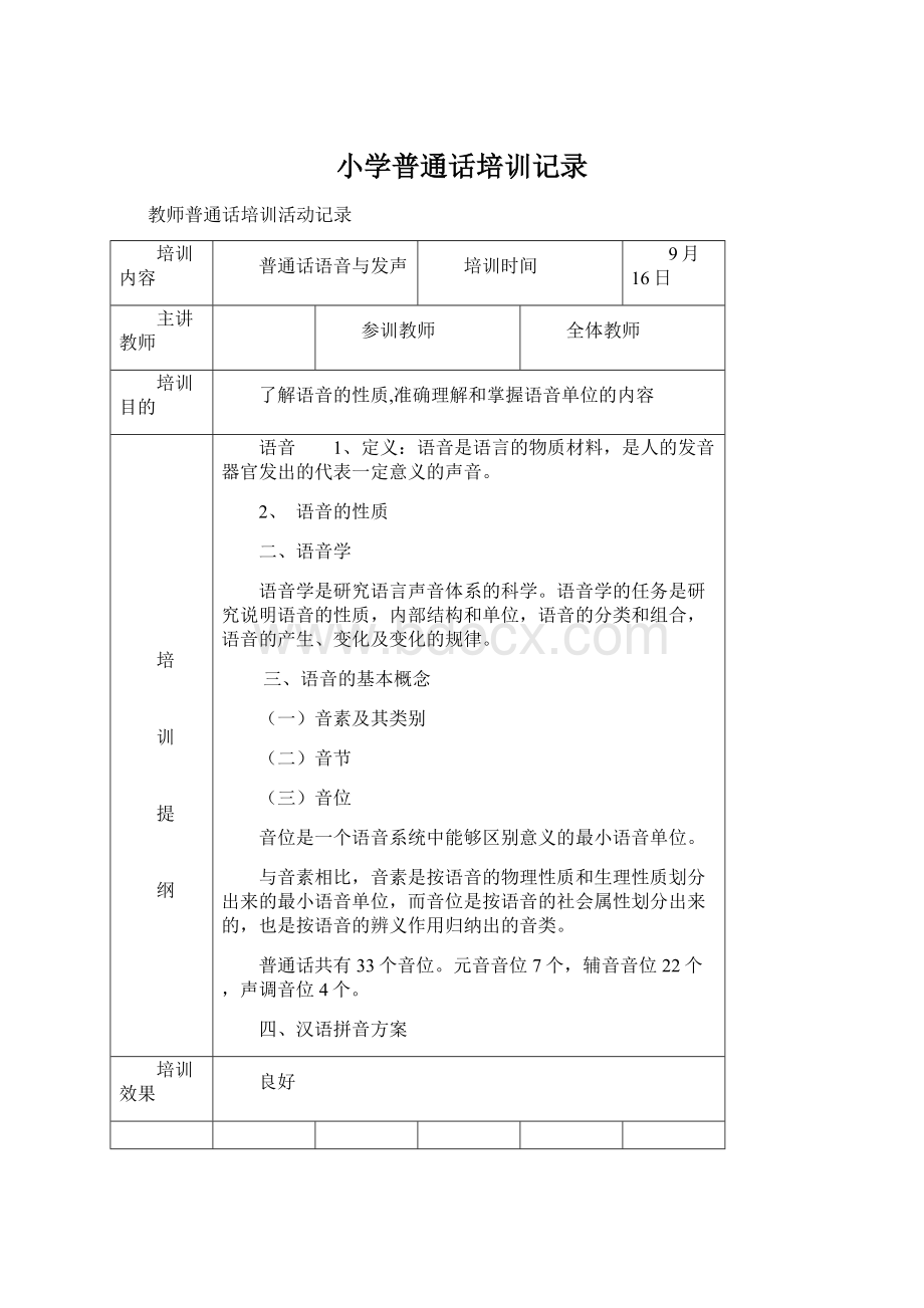 小学普通话培训记录.docx