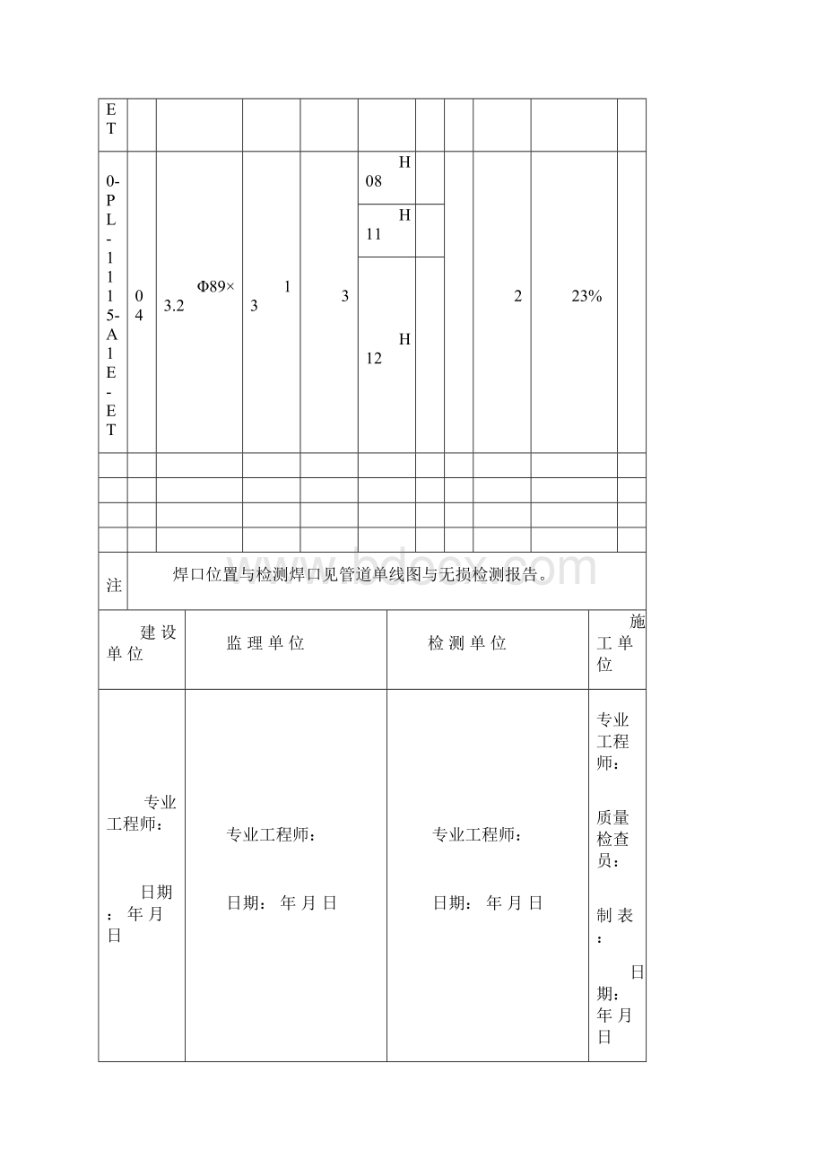 14管道焊接接头射线检测比例确认表一Word格式.docx_第2页