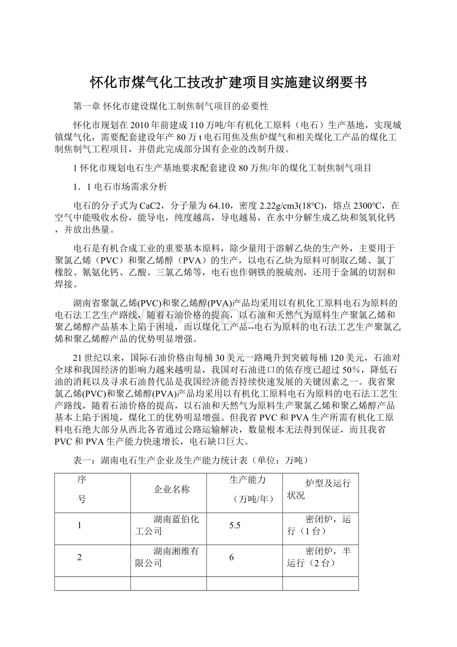 怀化市煤气化工技改扩建项目实施建议纲要书.docx_第1页