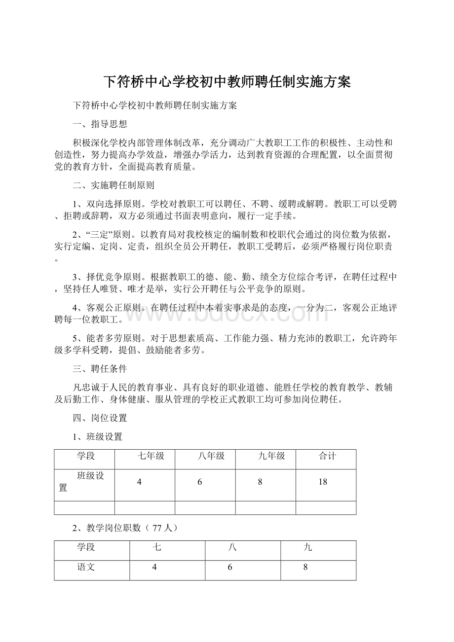 下符桥中心学校初中教师聘任制实施方案.docx