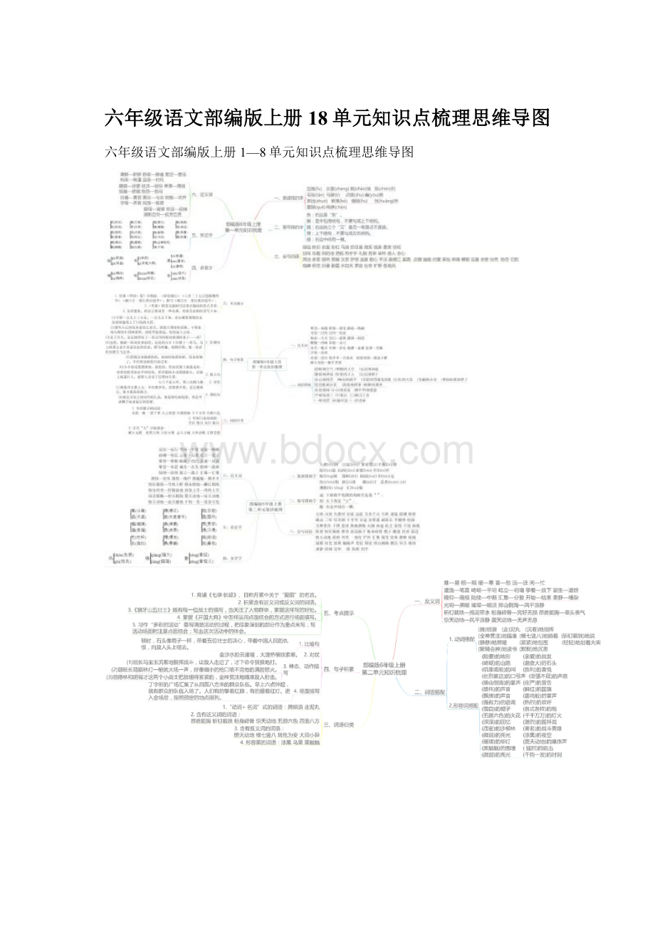 六年级语文部编版上册18单元知识点梳理思维导图Word格式.docx