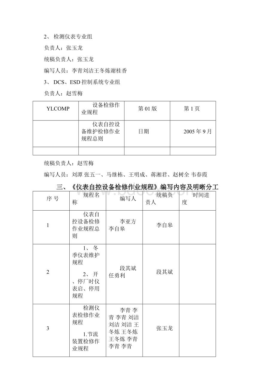 仪表自控专业设备检修作业规程编写工作计划.docx_第2页