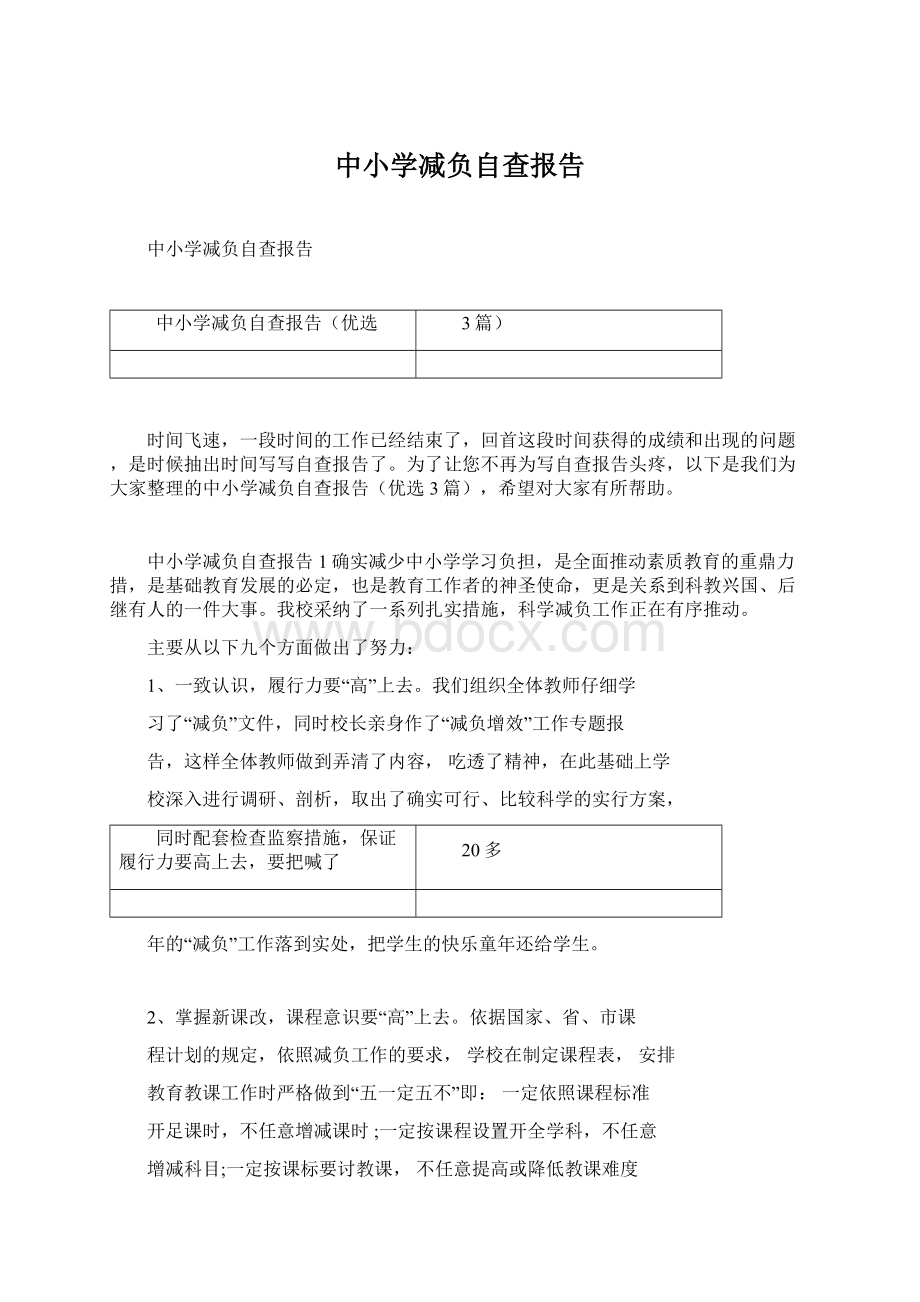 中小学减负自查报告Word格式文档下载.docx_第1页