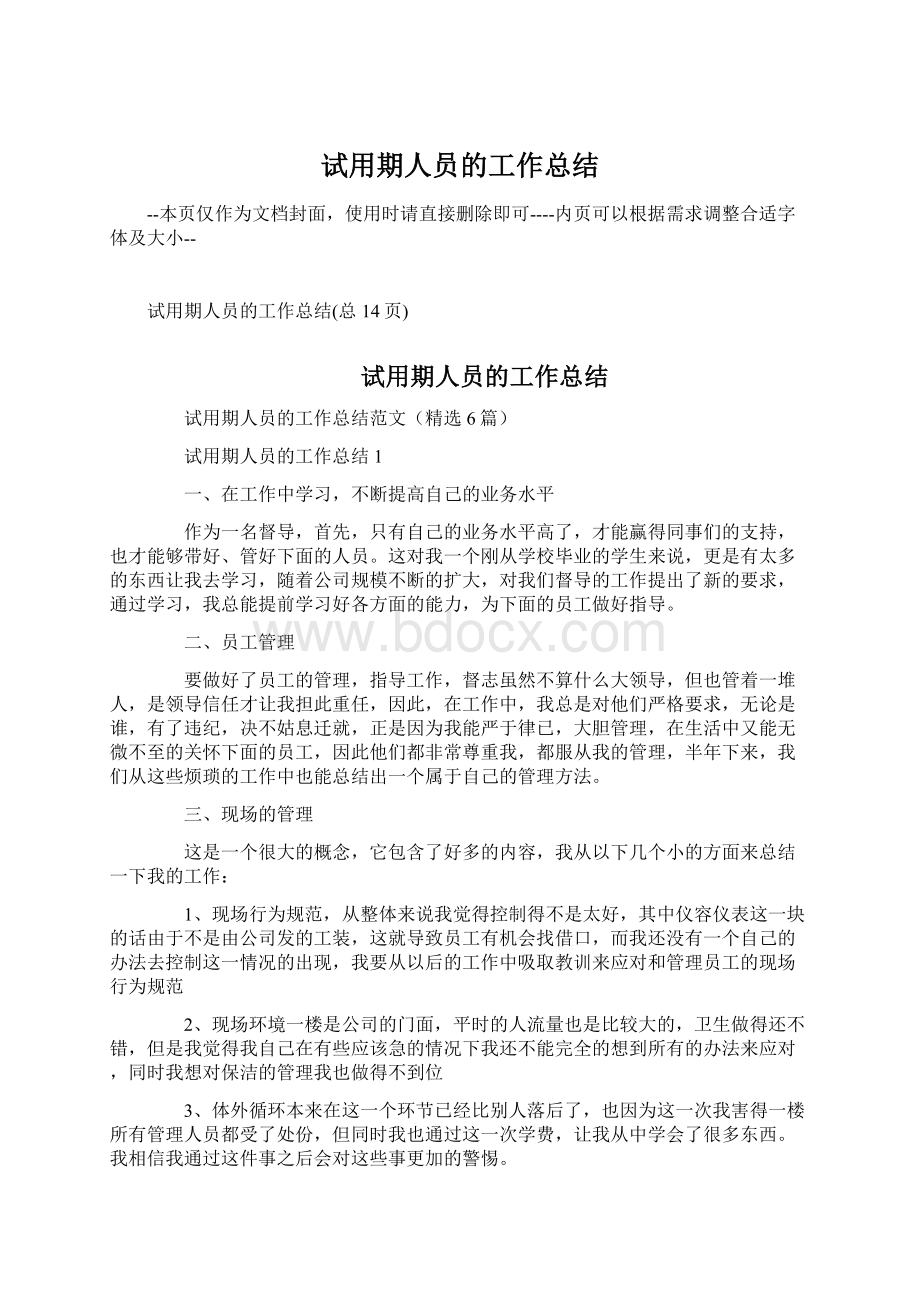 试用期人员的工作总结Word文件下载.docx_第1页