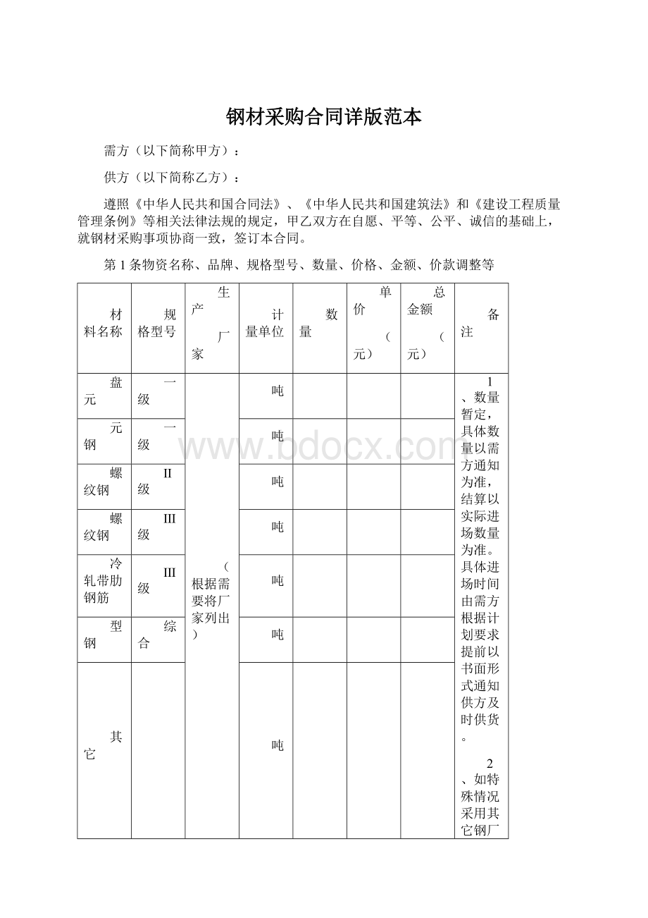 钢材采购合同详版范本.docx_第1页