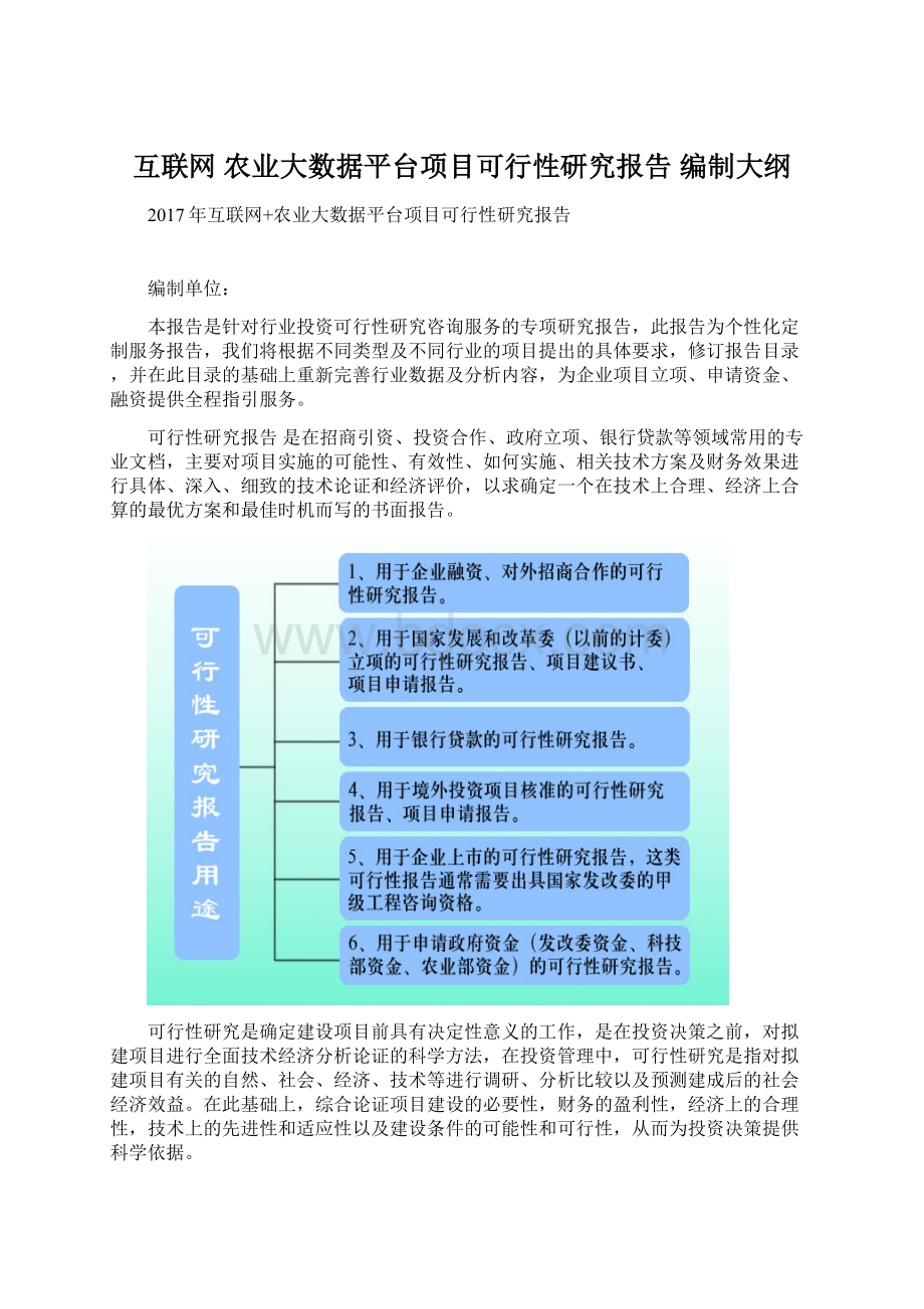 互联网 农业大数据平台项目可行性研究报告 编制大纲Word格式文档下载.docx_第1页