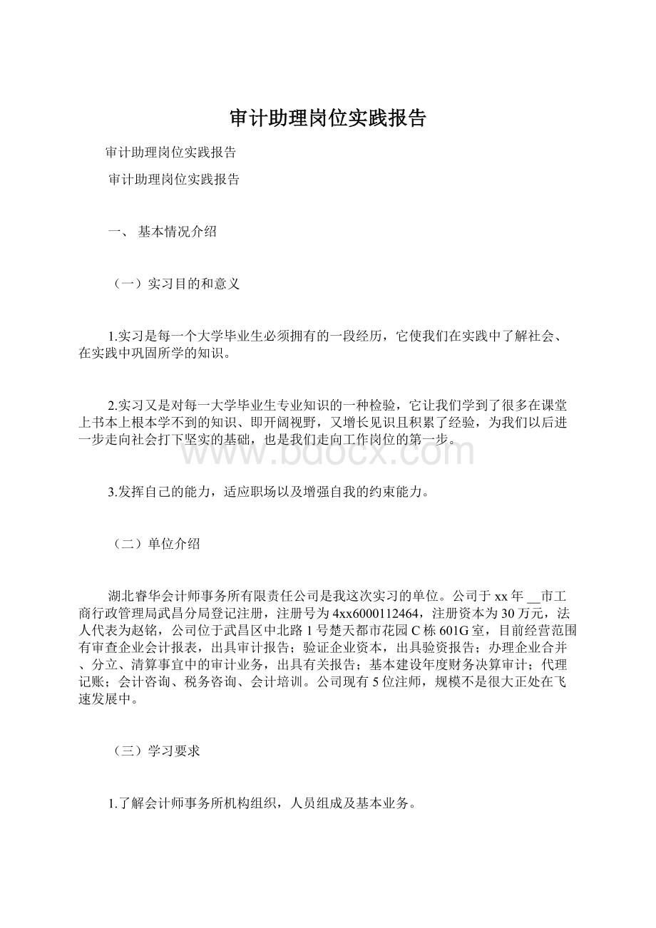 审计助理岗位实践报告.docx_第1页